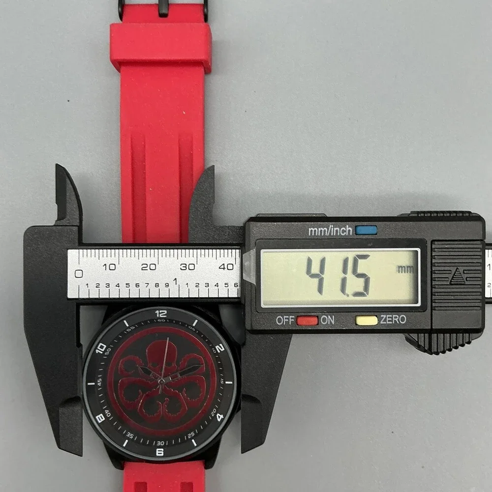 Marvel Mens Watch 42mm Black Hydra Logo Dial Red Silicone AAV1361 New Battery